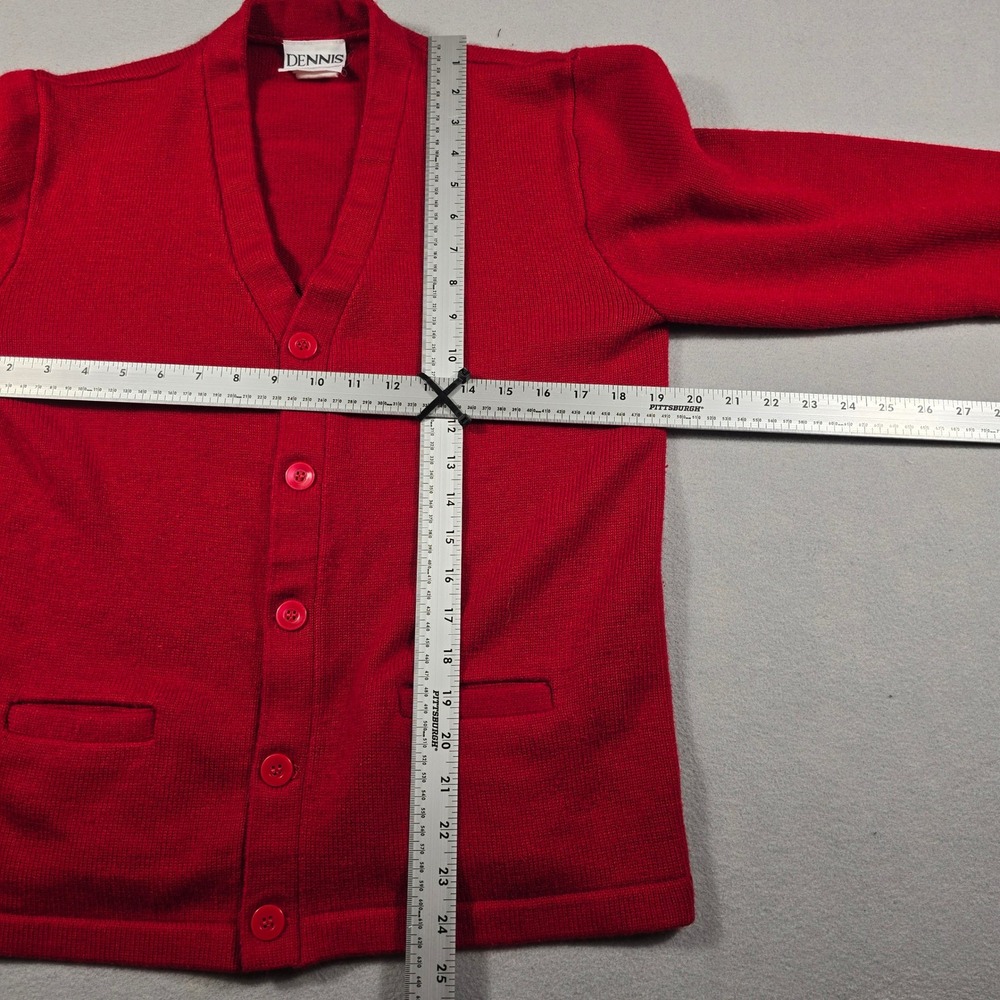 Dennis Unisex Medium Red Cardigan Sweater V-Neck Button Front School Uniform - Picture 4 of 8
